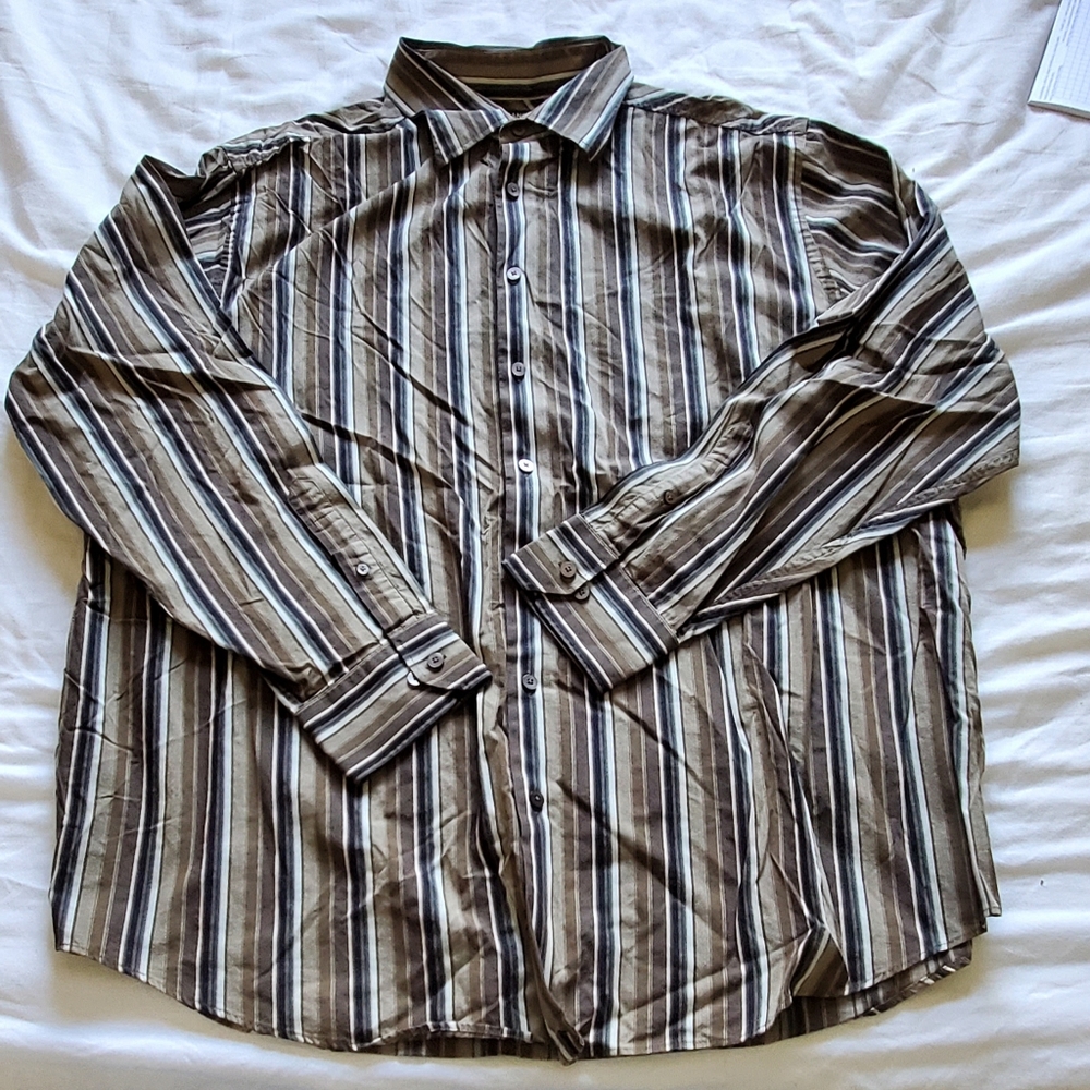 Murano Brown Striped Button Shirt, 2XL